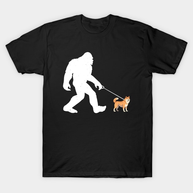 Bigfoot Walking Akita Dog Sasquatch T-Shirt by Wakzs3Arts